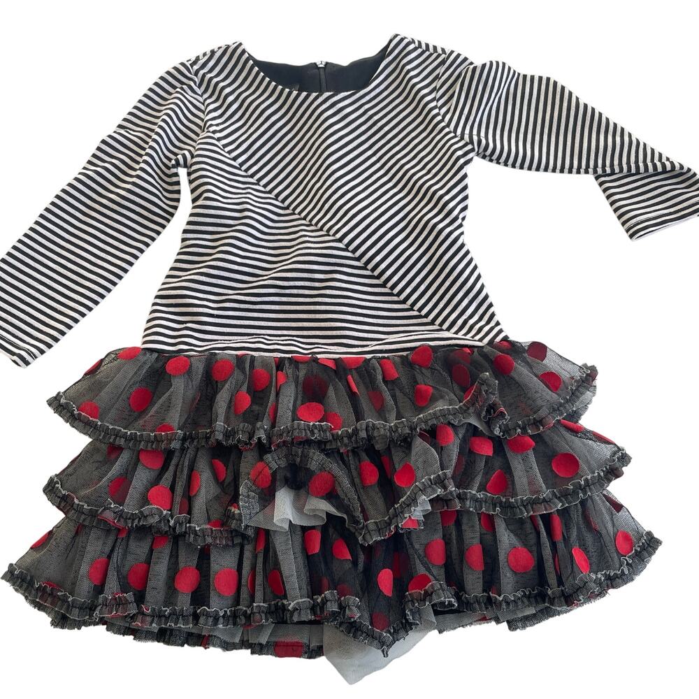 Isobella & Chloe Black and Red Striped Polka Dot Dress